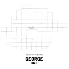George Iowa. US street map with black and white lines.