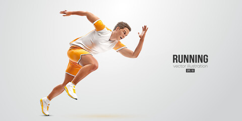 Fototapeta na wymiar Realistic silhouette of a running athlete on white background. Runner man are running sprint or marathon. Vector illustration