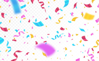 Confetti background. Falling color serpentine. Defocused falling decoration. Bright confetti pieces and ribbon. Birthday or anniversary template. Vector illustration