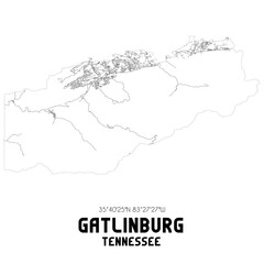 Gatlinburg Tennessee. US street map with black and white lines.