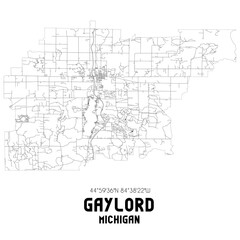 Gaylord Michigan. US street map with black and white lines.