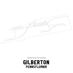 Gilberton Pennsylvania. US street map with black and white lines.