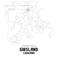 Gibsland Louisiana. US street map with black and white lines.