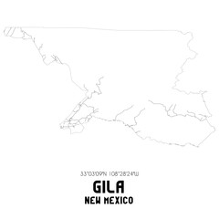 Gila New Mexico. US street map with black and white lines.