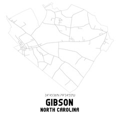 Gibson North Carolina. US street map with black and white lines.