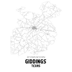 Giddings Texas. US street map with black and white lines.