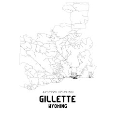 Gillette Wyoming. US street map with black and white lines.