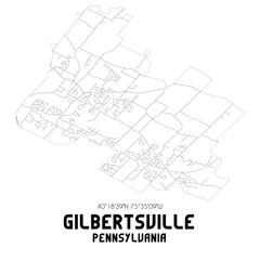 Gilbertsville Pennsylvania. US street map with black and white lines.