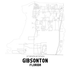 Gibsonton Florida. US street map with black and white lines.