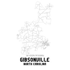 Gibsonville North Carolina. US street map with black and white lines.