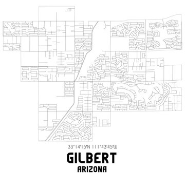 Gilbert Arizona. US Street Map With Black And White Lines.