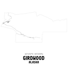 Girdwood Alaska. US street map with black and white lines.