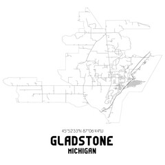 Gladstone Michigan. US street map with black and white lines.
