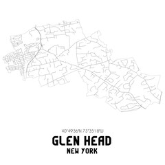 Glen Head New York. US street map with black and white lines.