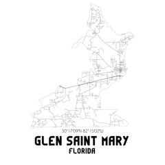 Glen Saint Mary Florida. US street map with black and white lines.