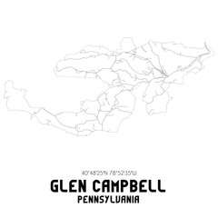 Glen Campbell Pennsylvania. US street map with black and white lines.