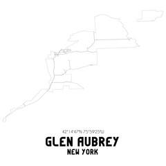 Glen Aubrey New York. US street map with black and white lines.