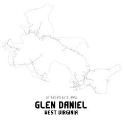 Glen Daniel West Virginia. US street map with black and white lines.