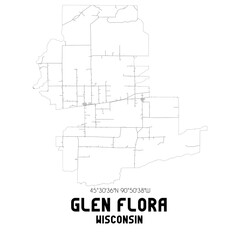 Glen Flora Wisconsin. US street map with black and white lines.