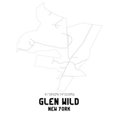 Glen Wild New York. US street map with black and white lines.