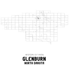 Glenburn North Dakota. US street map with black and white lines.