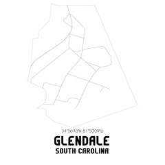 Glendale South Carolina. US street map with black and white lines.