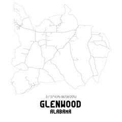 Glenwood Alabama. US street map with black and white lines.