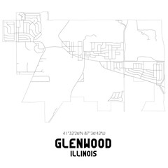 Glenwood Illinois. US street map with black and white lines.