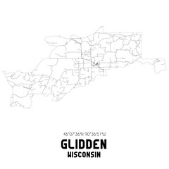 Glidden Wisconsin. US street map with black and white lines.