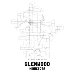 Glenwood Minnesota. US street map with black and white lines.