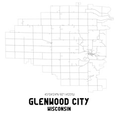 Glenwood City Wisconsin. US street map with black and white lines.