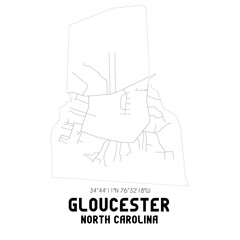 Gloucester North Carolina. US street map with black and white lines.