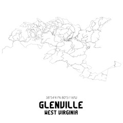 Glenville West Virginia. US street map with black and white lines.