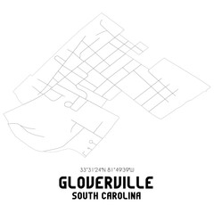 Gloverville South Carolina. US street map with black and white lines.