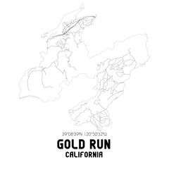 Gold Run California. US street map with black and white lines.
