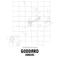 Goddard Kansas. US street map with black and white lines.