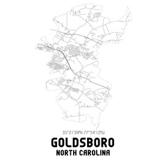 Goldsboro North Carolina. US street map with black and white lines.