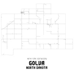 Golva North Dakota. US street map with black and white lines.
