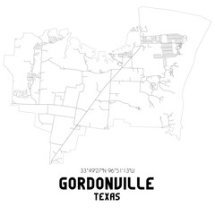 Gordonville Texas. US street map with black and white lines.