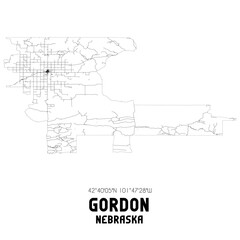Gordon Nebraska. US street map with black and white lines.