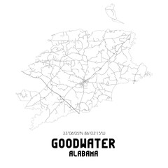 Goodwater Alabama. US street map with black and white lines.