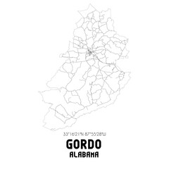 Gordo Alabama. US street map with black and white lines.