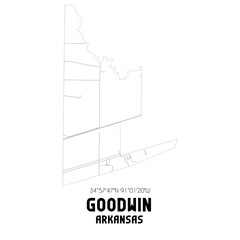 Goodwin Arkansas. US street map with black and white lines.