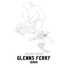 Glenns Ferry Idaho. US street map with black and white lines.