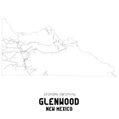 Glenwood New Mexico. US street map with black and white lines.