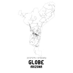 Globe Arizona. US street map with black and white lines.