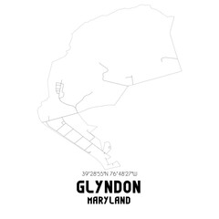Glyndon Maryland. US street map with black and white lines.