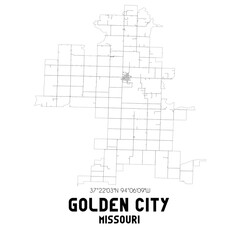 Golden City Missouri. US street map with black and white lines.