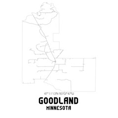 Goodland Minnesota. US street map with black and white lines.