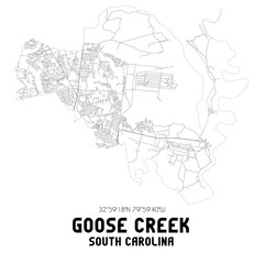 Goose Creek South Carolina. US street map with black and white lines.
